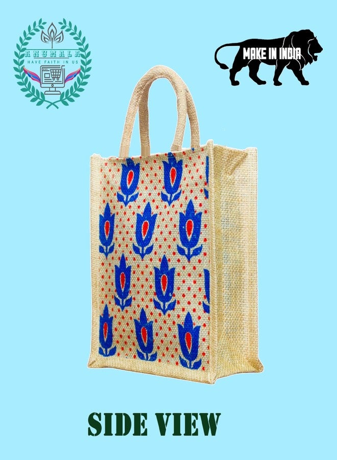Anumala® Eco-Friendly Jute Bags with Zipper| Organic Tote Bags Elegantly Printed for Return Gifts, Office, Grocery, Picnic, Tiffin, Shopping, Wedding Return Gifts| Size-11x5x10 inches (Pack of 35) - Image 5